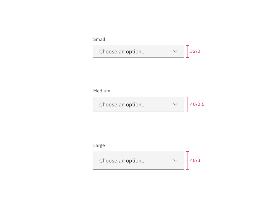 Sizes for dropdown